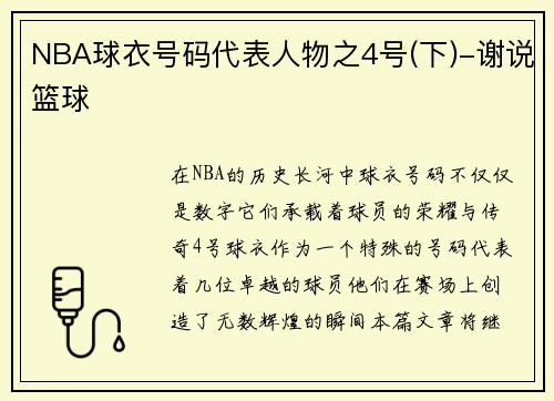 NBA球衣号码代表人物之4号(下)-谢说篮球